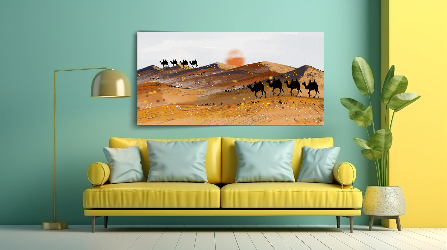 Desert Caravan at Sunset Decor Wall Art | Eco-Friendly Decor for Your Home, Office, and Creative Space | Crystal wall art