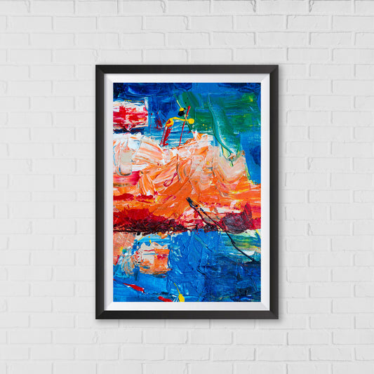Dynamic Composition in Blue and Orange Abstract Art by Steve Johnson | Modern Wall Art Decor