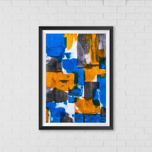 Geometric Harmony of Blue and Gold Abstract Art by Steve Johnson | Modern Wall Art Decor