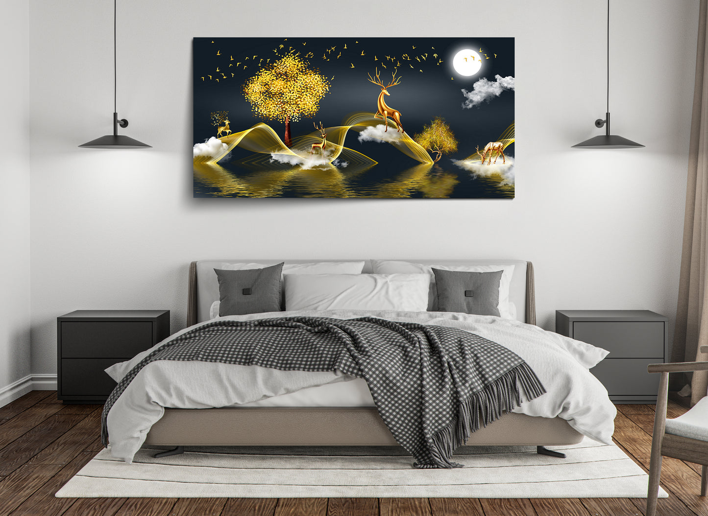 Golden Dance of the Deer | Eco-Friendly Decor for Your Home, Office, and Creative Space | Crystal wall art