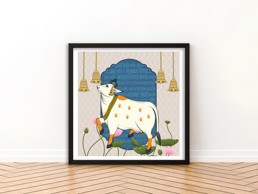 Kamadhenu Pichwai Art - The Magical Cow of Wealth and Success | Indian Wall Art Decor