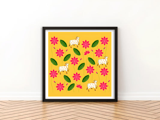 Kamadhenu's Bountiful Blessings Pichwai Art | Indian Wall Art Decor