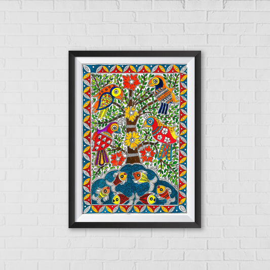 Love Birds Madhubani Art | Indian wall art Decor