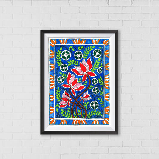 Madhubani Lotus Art | Indian wall art Decor