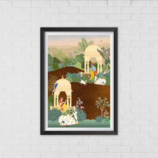 Radha Krishna: A Divine Love Story in Vrindavan | Indian Wall Art Decor | Pichwai Art