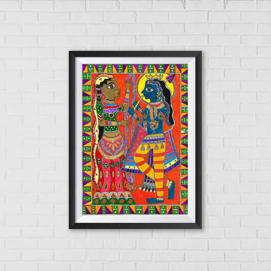 Radhakrishna Madhubani Artistry | Indian wall art Decor