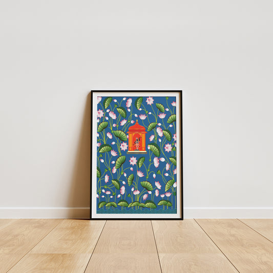 Shrinathji Lost in the Lotus Blooms Pichwai Art | Indian Wall Art Decor