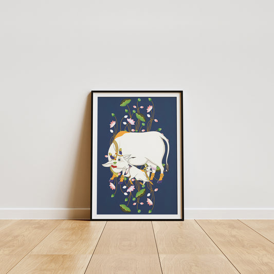The Bountiful Mother - Kamadhenu Pichwai Art | Indian Wall Art Decor