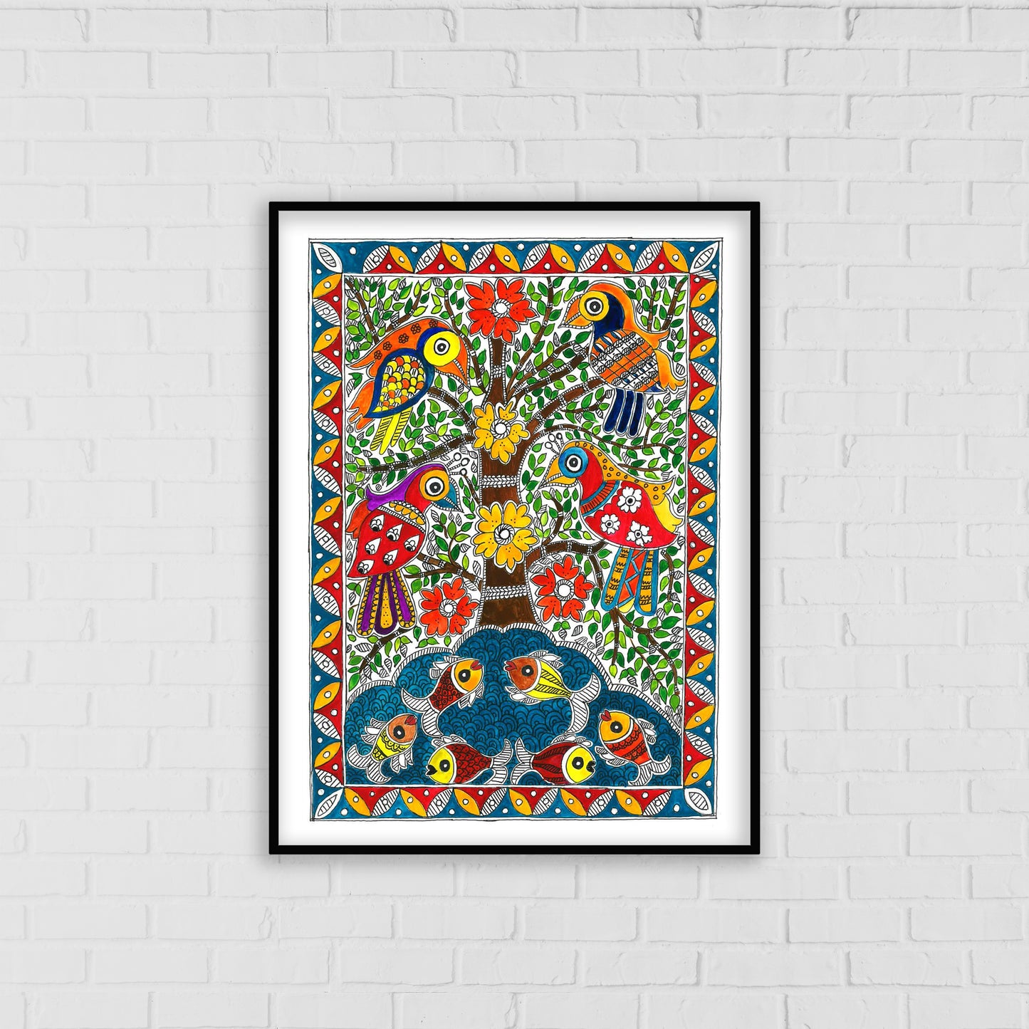 Love Birds Madhubani Art | Indian wall art Decor