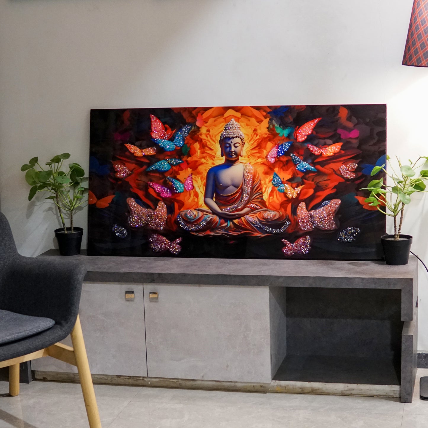 Gautam Buddha Butterfly Aura Decor Wall Art | Eco-Friendly Decor for Your Home Space | Crystal wall art