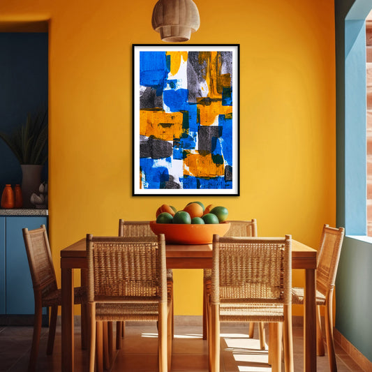 Geometric Harmony of Blue and Gold Abstract Art by Steve Johnson | Modern Wall Art Decor