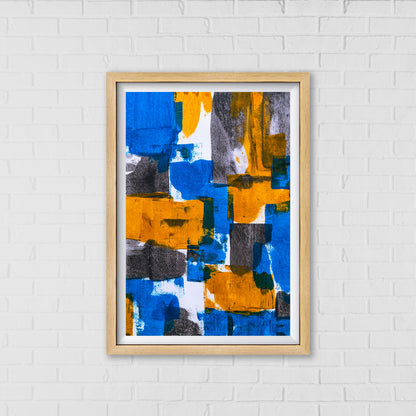 Geometric Harmony of Blue and Gold Abstract Art by Steve Johnson | Modern Wall Art Decor