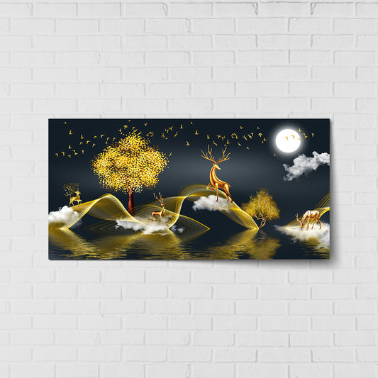 Golden Dance of the Deer | Eco-Friendly Decor for Your Home, Office, and Creative Space | Crystal wall art