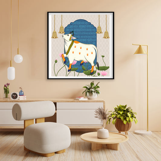 Kamadhenu Pichwai Art - The Magical Cow of Wealth and Success | Indian Wall Art Decor