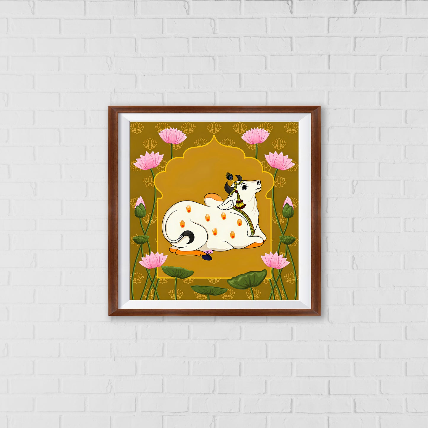 Kamadhenu Pichwai Art - The Wish-Fulfilling Cow of Hindu Mythology | Indian Wall Art Decor