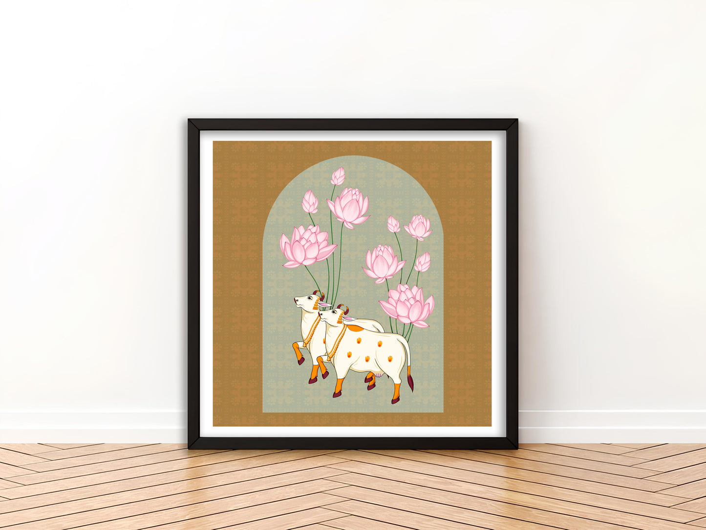 Kamadhenu and the Floral Path of Prosperity Pichwai Art | Indian Wall Art Decor