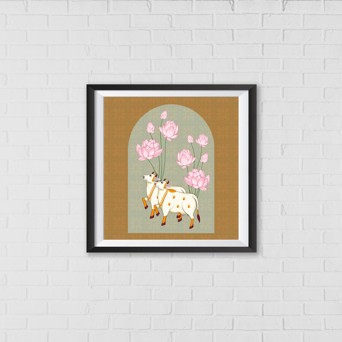 Kamadhenu and the Floral Path of Prosperity Pichwai Art | Indian Wall Art Decor