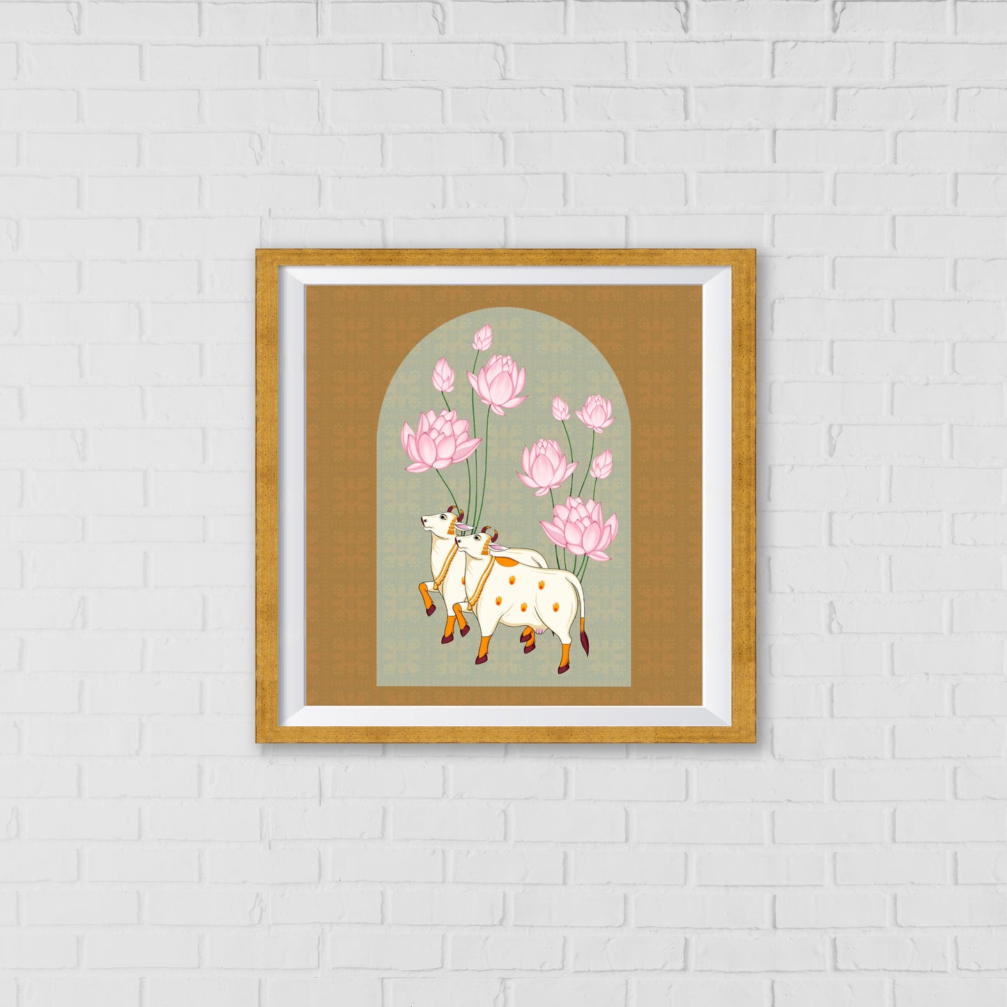Kamadhenu and the Floral Path of Prosperity Pichwai Art | Indian Wall Art Decor