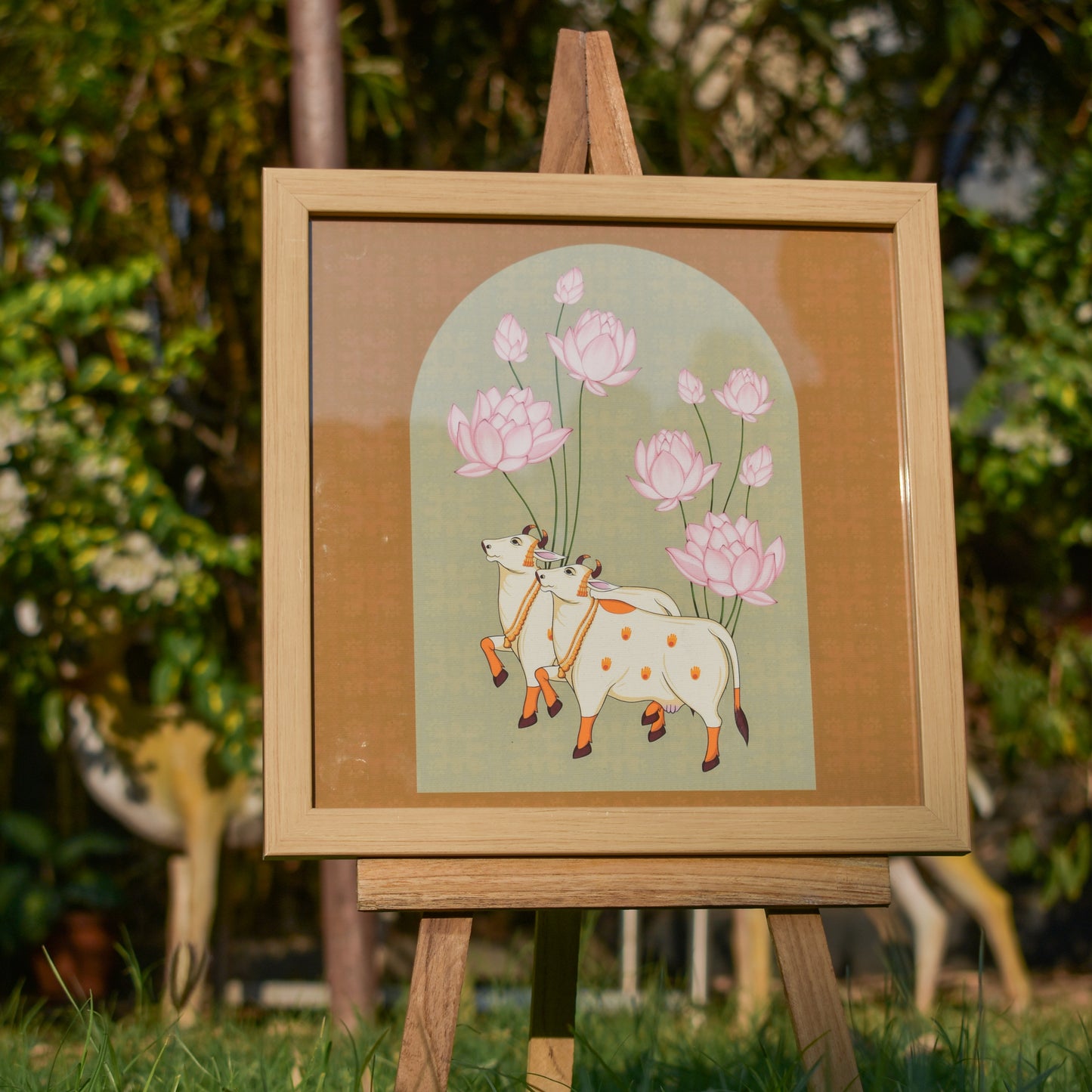 Kamadhenu and the Floral Path of Prosperity Pichwai Art | Indian Wall Art Decor