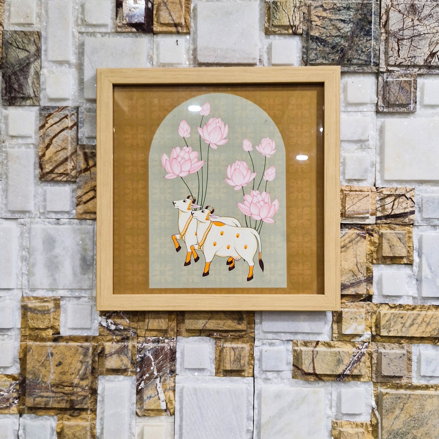 Kamadhenu and the Floral Path of Prosperity Pichwai Art | Indian Wall Art Decor
