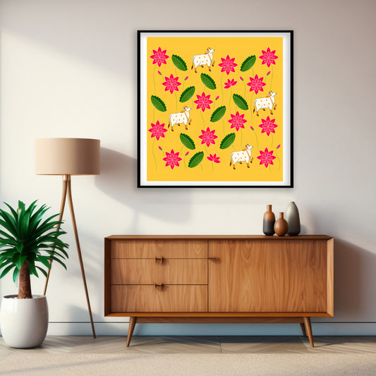 Kamadhenu's Bountiful Blessings Pichwai Art | Indian Wall Art Decor
