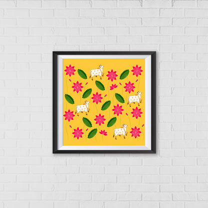 Kamadhenu's Bountiful Blessings Pichwai Art | Indian Wall Art Decor