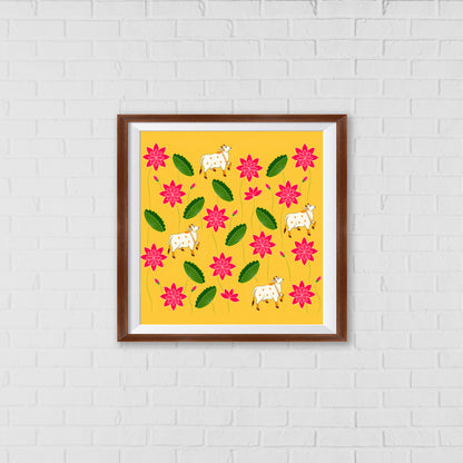 Kamadhenu's Bountiful Blessings Pichwai Art | Indian Wall Art Decor