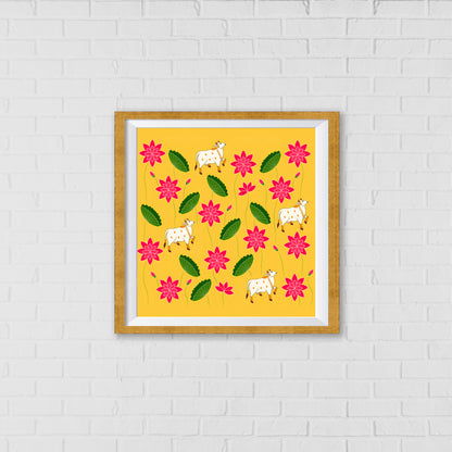 Kamadhenu's Bountiful Blessings Pichwai Art | Indian Wall Art Decor