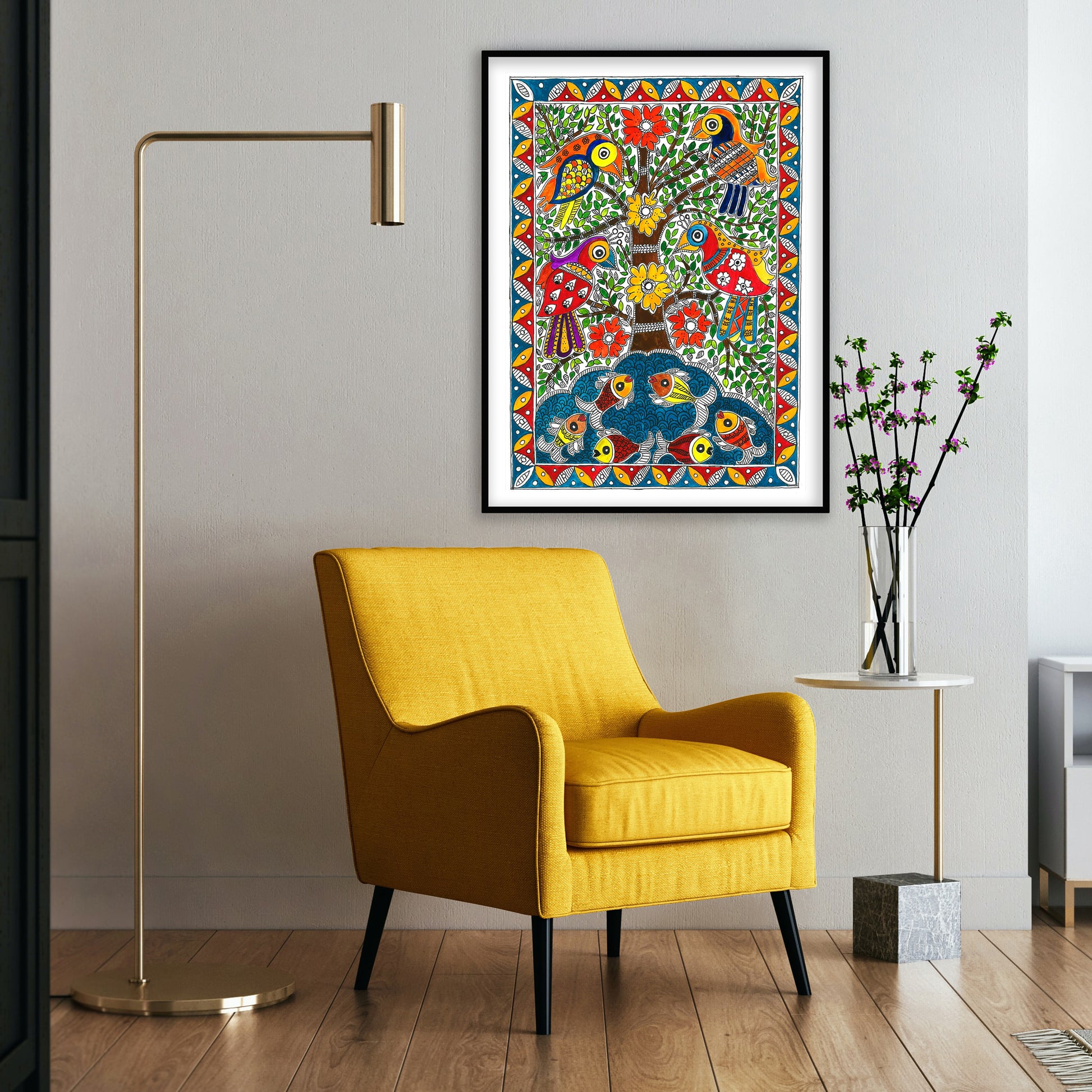 Love Birds Madhubani Art | Indian wall art Decor