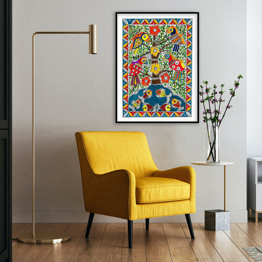 Love Birds Madhubani Art | Indian wall art Decor