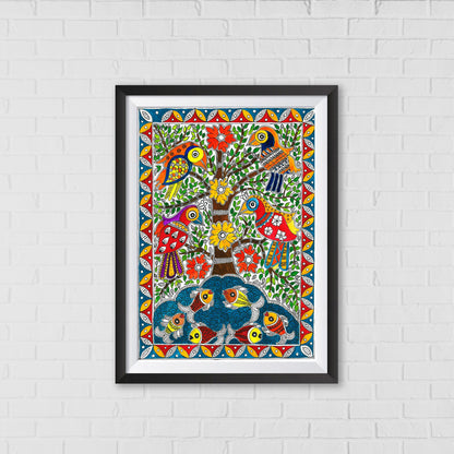 Love Birds Madhubani Art | Indian wall art Decor