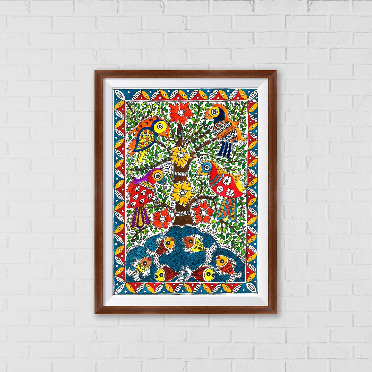 Love Birds Madhubani Art | Indian wall art Decor