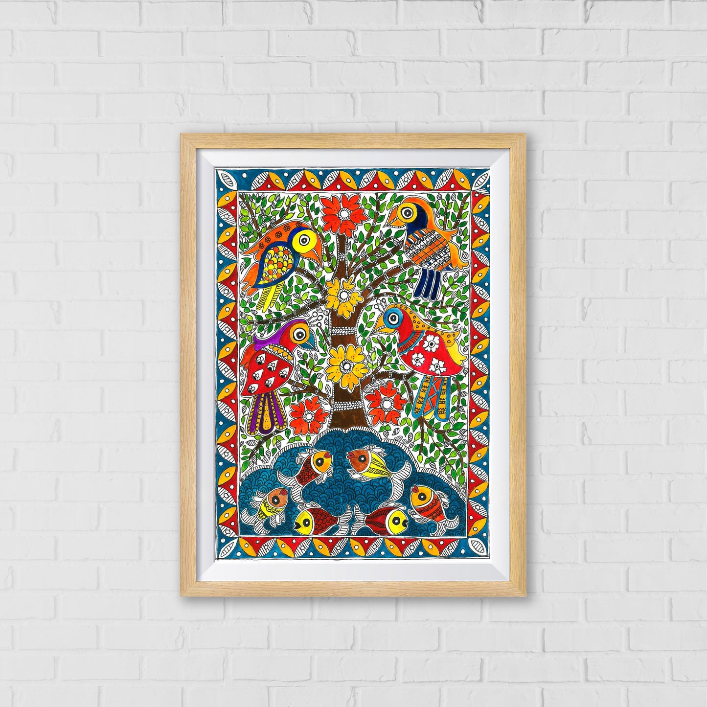 Love Birds Madhubani Art | Indian wall art Decor