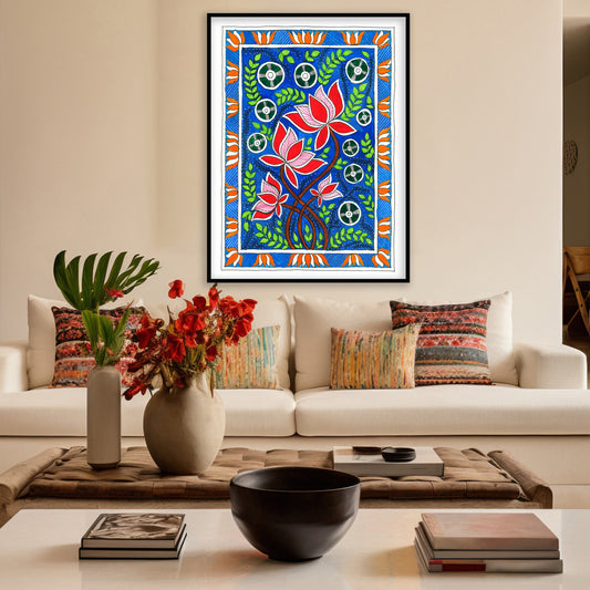 Madhubani Lotus Art | Indian wall art Decor