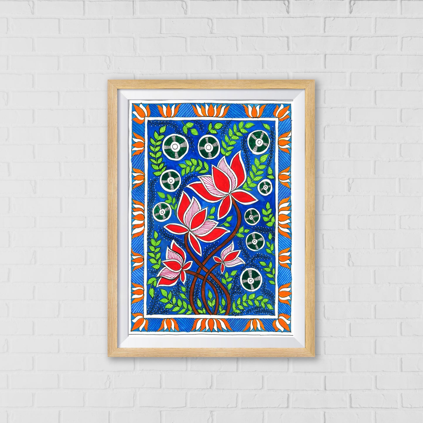 Madhubani Lotus Art | Indian wall art Decor