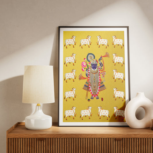Nathdwara Golden Shrinathji Pichwai Art | Indian wall art Decor
