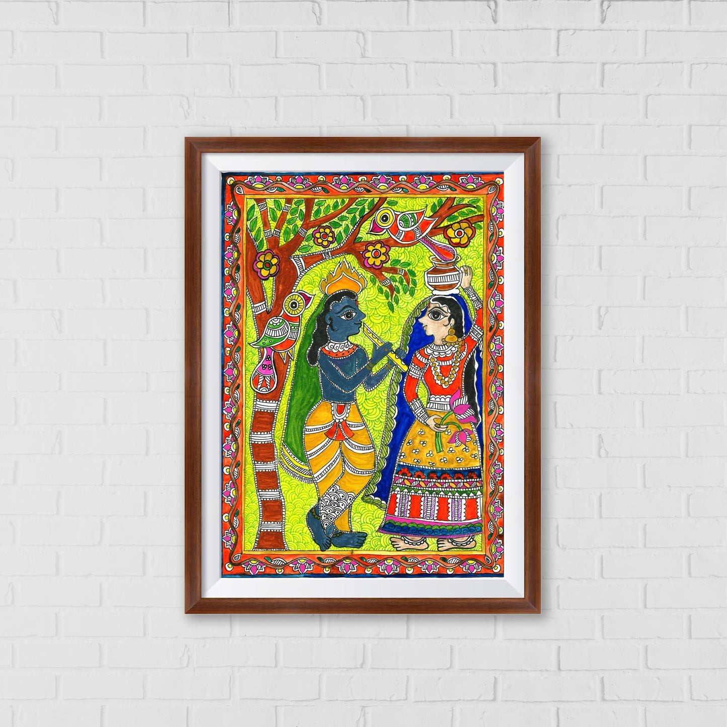 Radha Enchanted by Krishna: A Madhubani Art Story | Indian wall art Decor