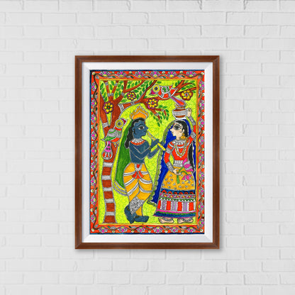 Radha Enchanted by Krishna: A Madhubani Art Story | Indian wall art Decor