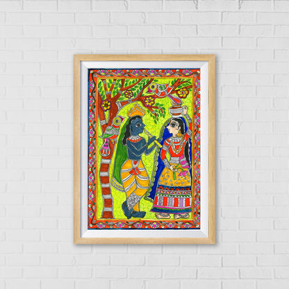Radha Enchanted by Krishna: A Madhubani Art Story | Indian wall art Decor
