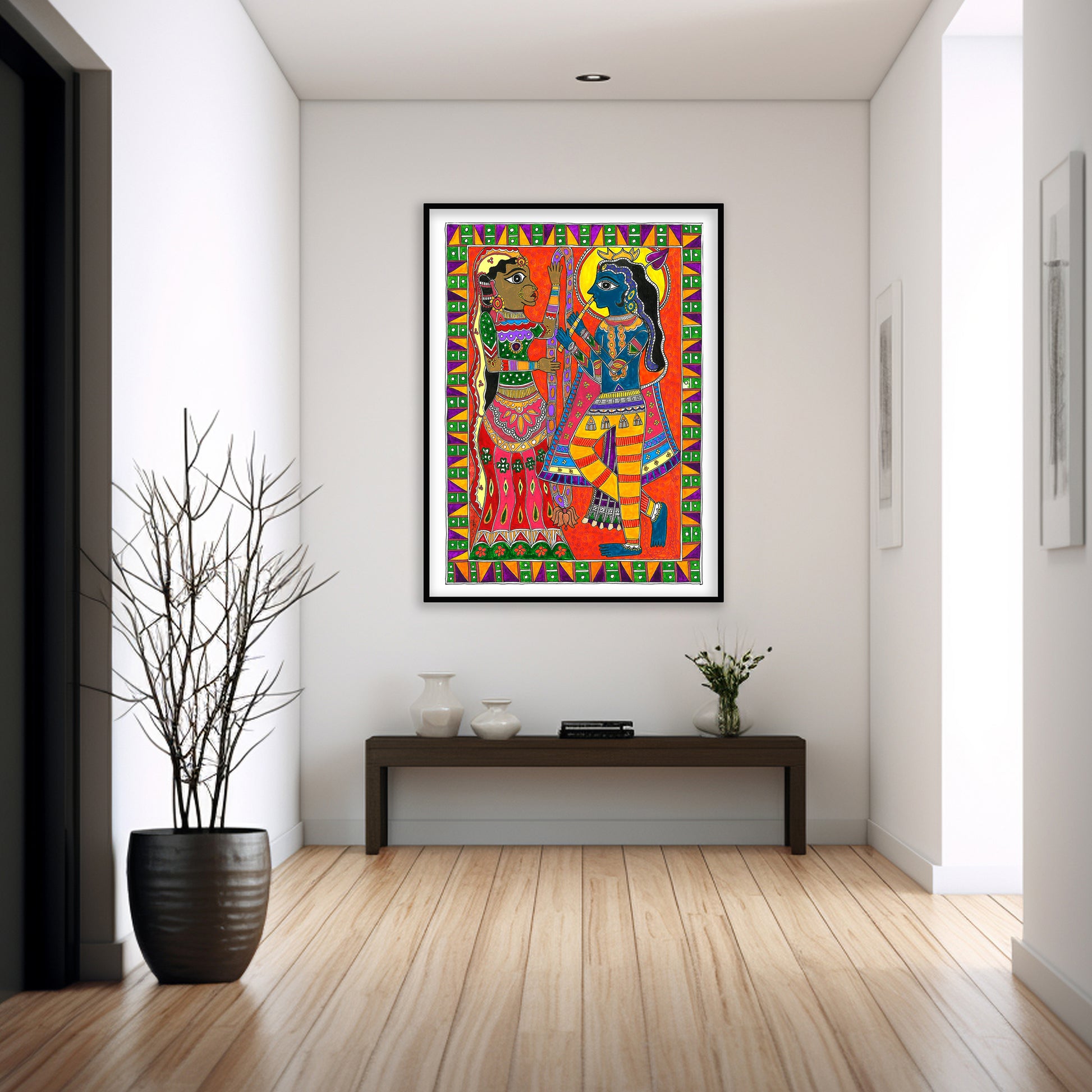 Radhakrishna Madhubani Artistry | Indian Wall Art Décor