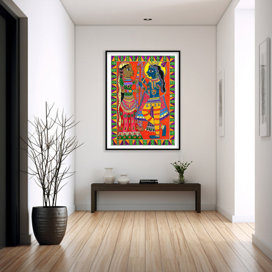 Radhakrishna Madhubani Artistry | Indian Wall Art Décor