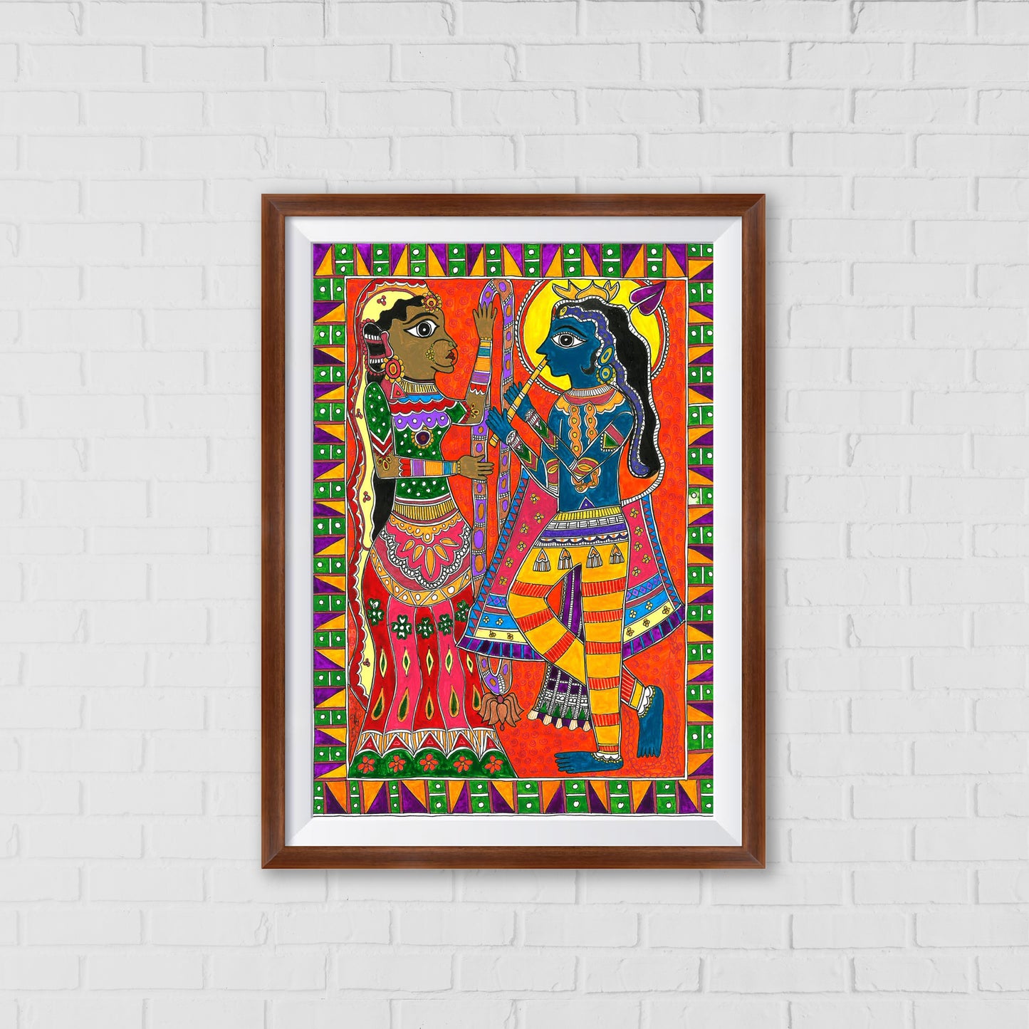 Radhakrishna Madhubani Artistry | Indian wall art Decor