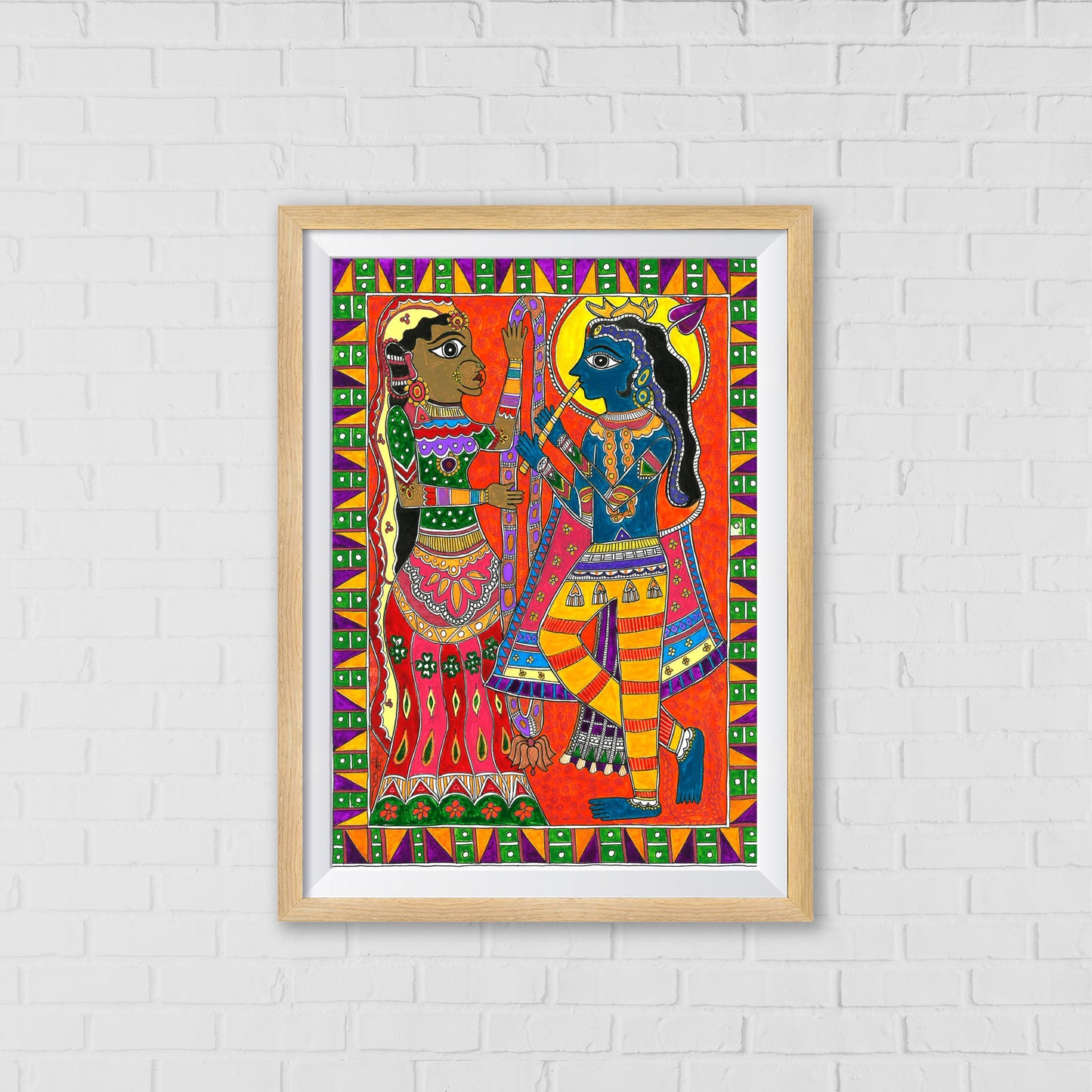 Radhakrishna Madhubani Artistry | Indian wall art Decor