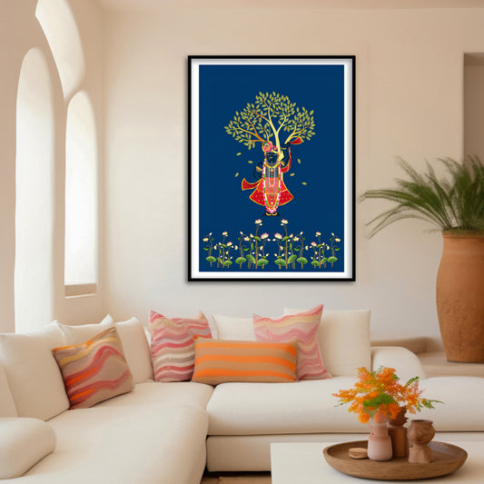 Shrinathji Beneath the Kadamba Tree Pichwai Art | Indian Wall Art Decor