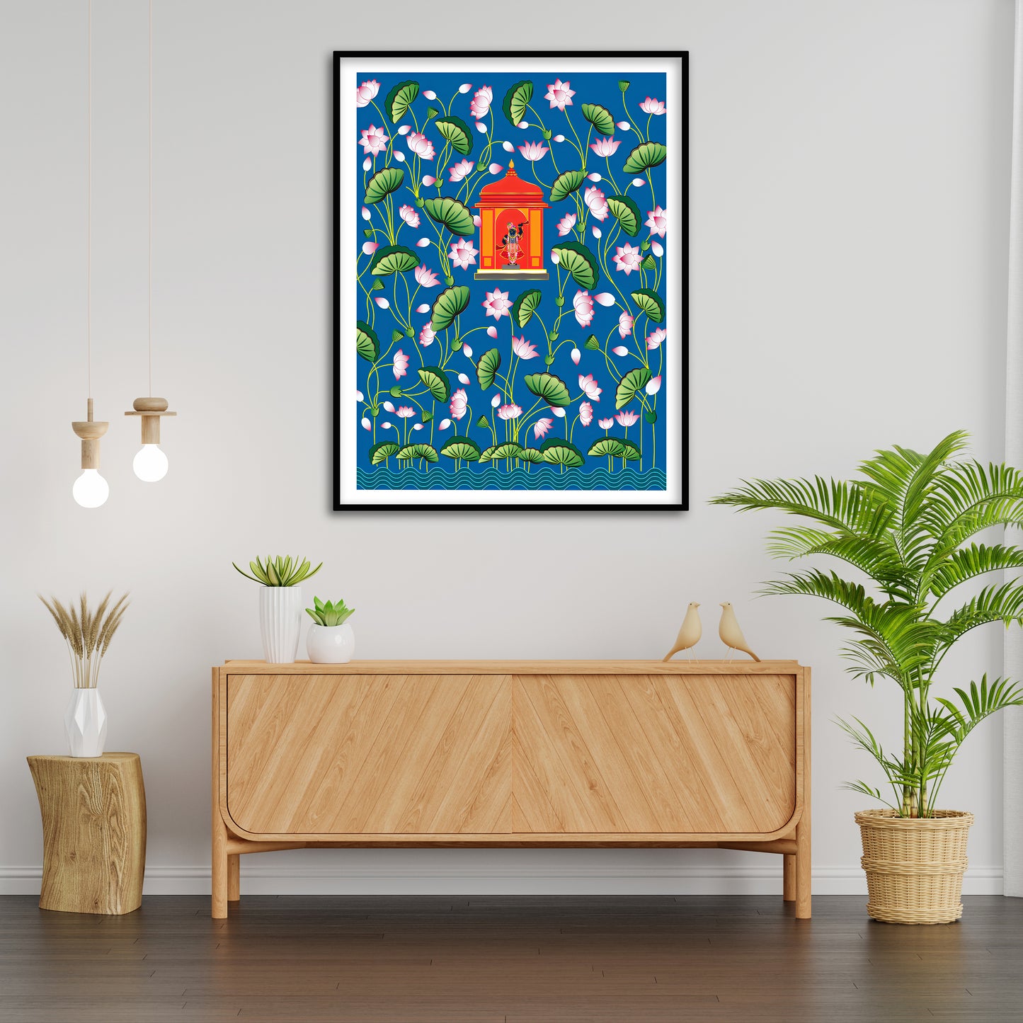 Shrinathji Lost in the Lotus Blooms Pichwai Art | Indian Wall Art Decor