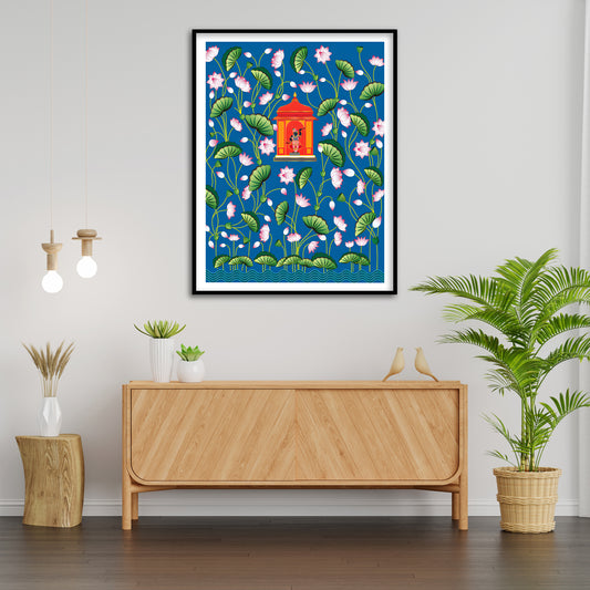 Shrinathji Lost in the Lotus Blooms Pichwai Art | Indian Wall Art Decor