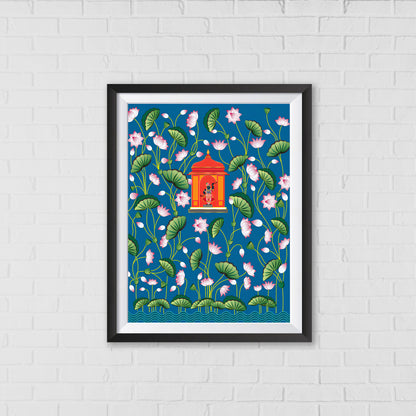 Shrinathji Lost in the Lotus Blooms Pichwai Art | Indian Wall Art Decor