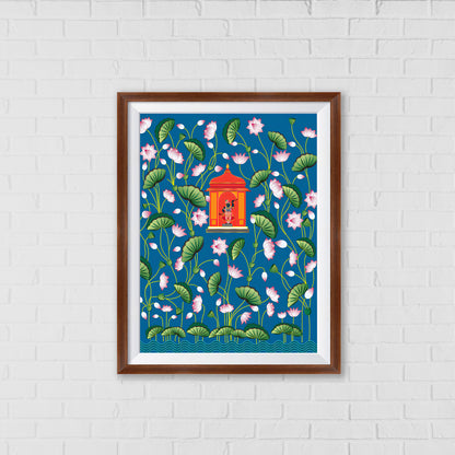 Shrinathji Lost in the Lotus Blooms Pichwai Art | Indian Wall Art Decor