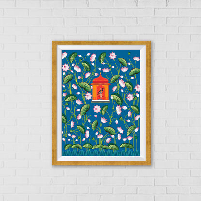 Shrinathji Lost in the Lotus Blooms Pichwai Art | Indian Wall Art Decor