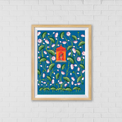 Shrinathji Lost in the Lotus Blooms Pichwai Art | Indian Wall Art Decor